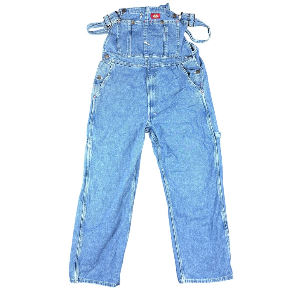 Dickies Men Blue Denim Bib Overalls Carpenter Workwear 32x30 8396SNB